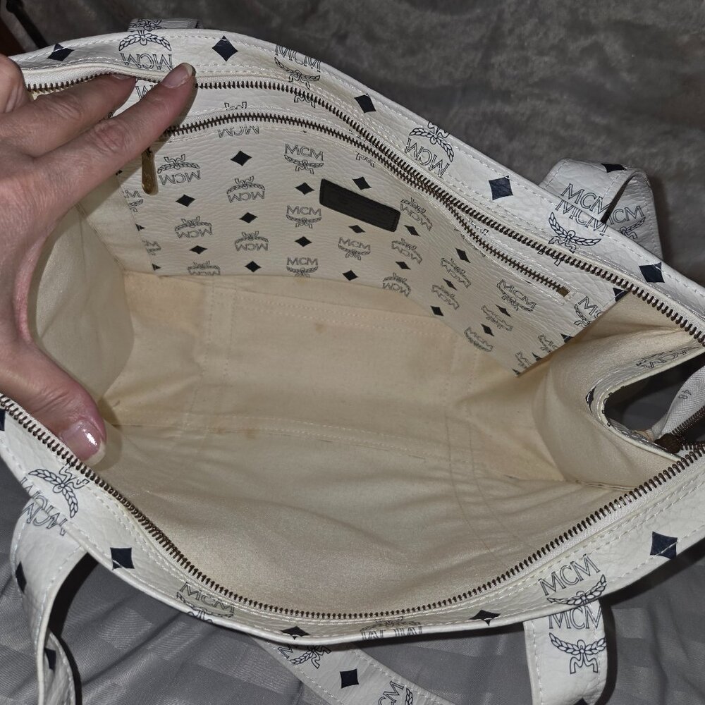 MCM White & Black Monogram Print Large Tote Bag - Picture 8 of 14